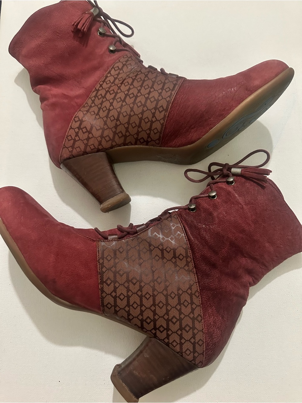 John Fluevog Operetta Marietta Burgundy Suede Leather Boots Steampunk Rare Sz 10